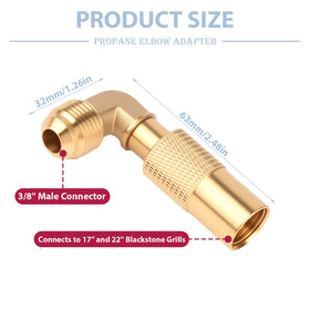 SISABAMA 3/8-inch elbow adapter connects to Blackstone 22-inch griddle for a snug seal