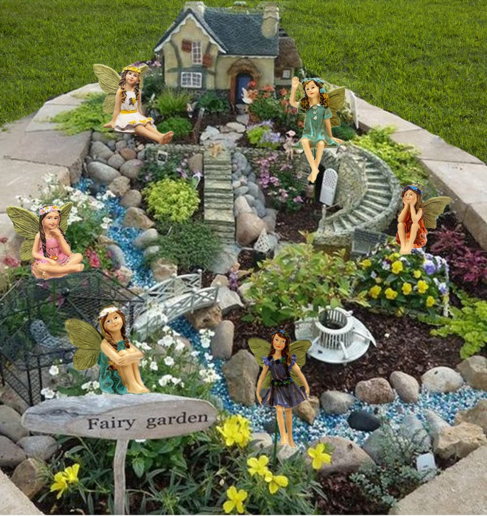 SisBroo 6-pack fairy figurines ready to decorate bonsai and planters.