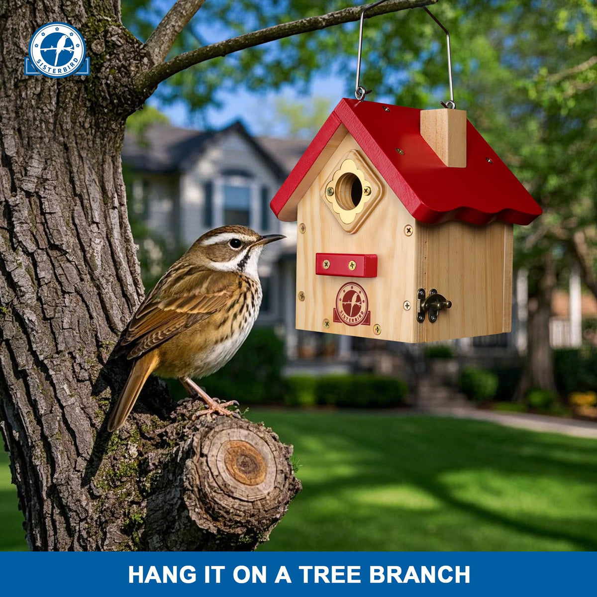 SISTERBIRD Wren Bird House side-door for easy seasonal cleaning and reuse.