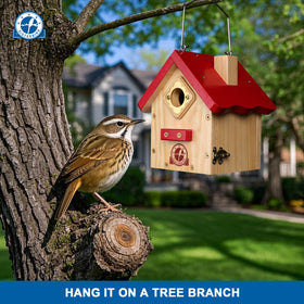 SISTERBIRD Wren Bird House side-door for easy seasonal cleaning and reuse.