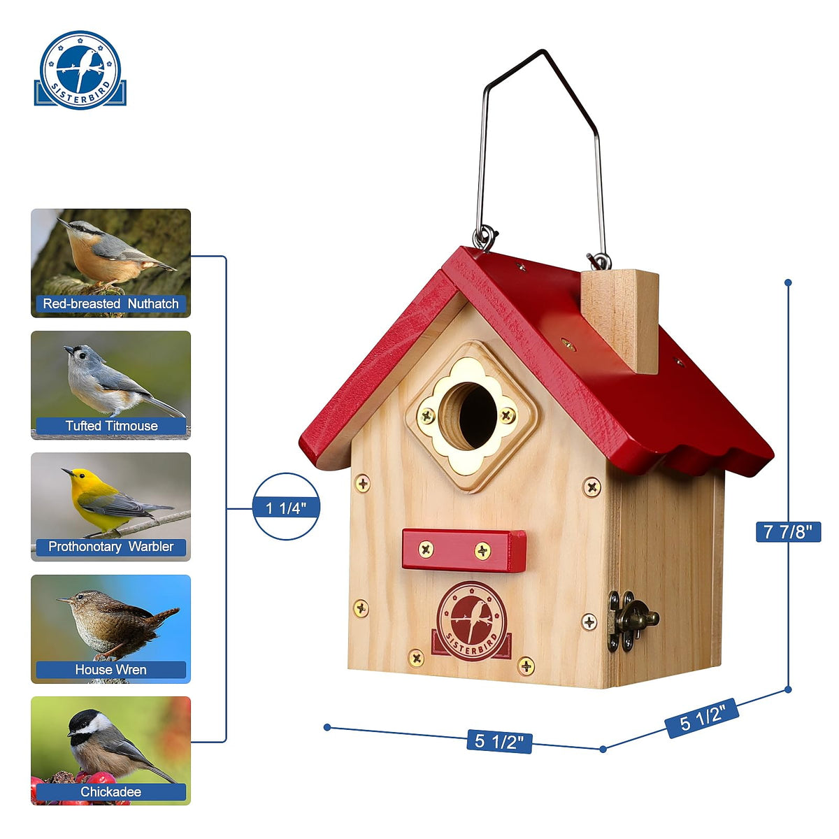 SISTERBIRD Wren Bird House weatherproof coating protects against wind and rain.