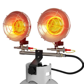 SISUPASSIE 30000 BTU propane heater outdoor front view showing compact, powerful heat