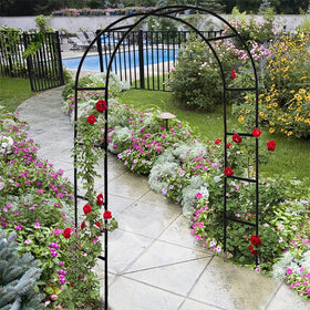Siuchuen garden arch trellis shows sturdy steel frame and simple assembly.