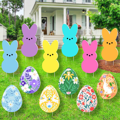 SIUNIE Easter yard sign with pink floral bunny and egg motif for curb appeal.
