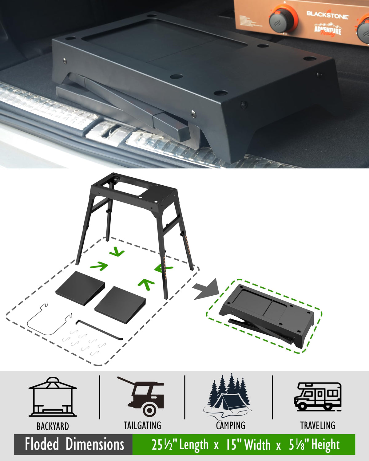 Sivsis Blackstone stand shows adjustable legs for stable setup.