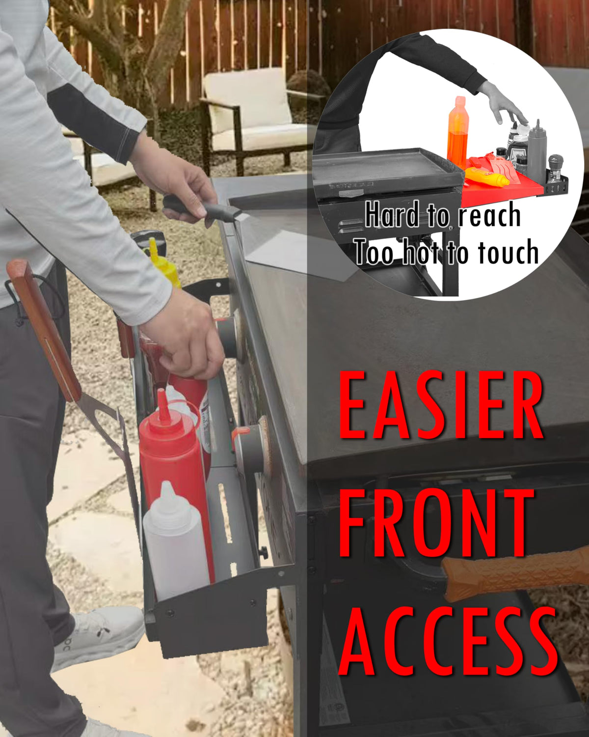 Two magnetic tool stripes keep 4-8 grill utensils organized.