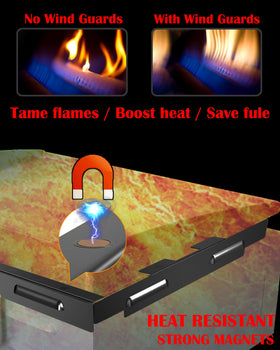 Sivsis wind guard protects flame and reduces heat exposure to shelves