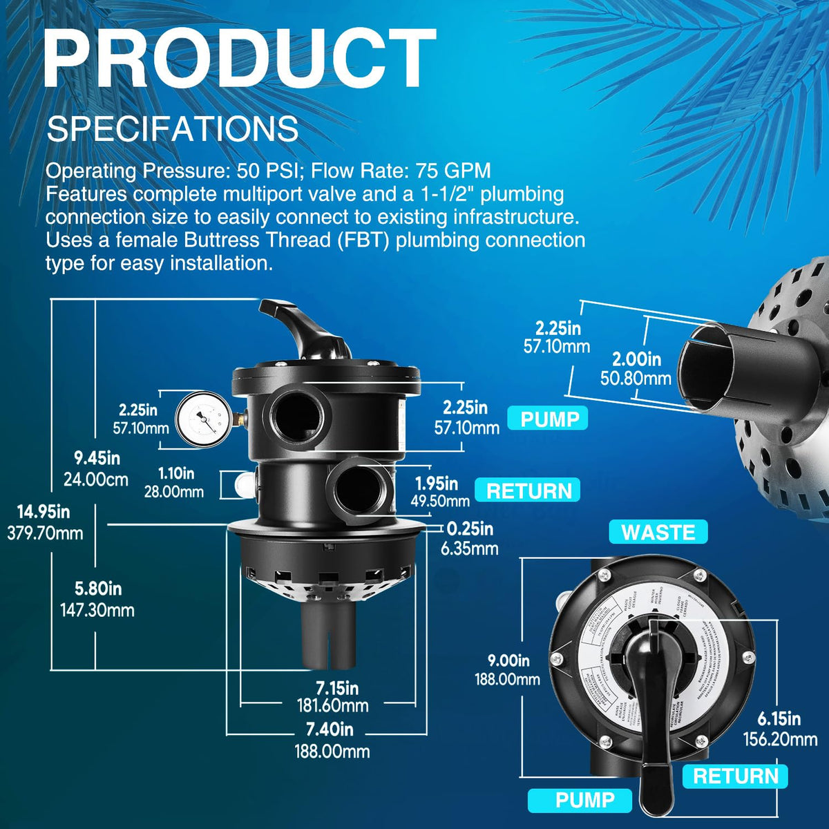 Sixcow SP0714T 1.5-inch FIP ports for simple plumbing connections