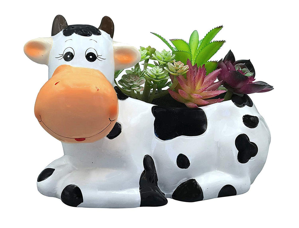 Sixdrop cow planter pot ceramic with drain, ideal for herbs in a sunny kitchen window.