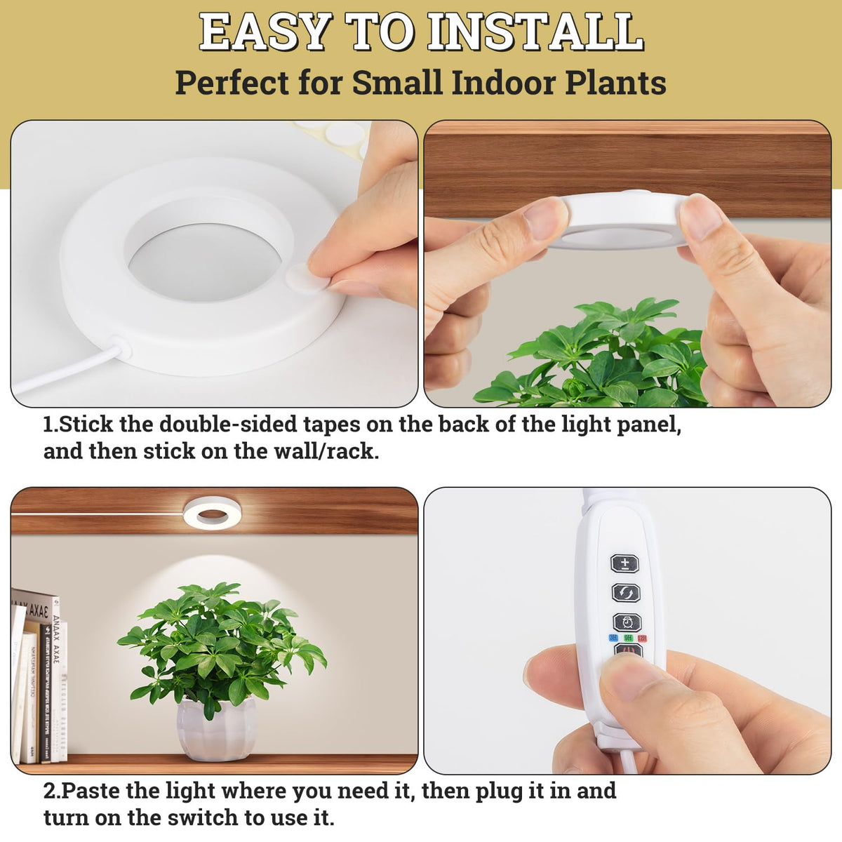 SIYOMG compact halo design mounts easily on shelves or cabinets.