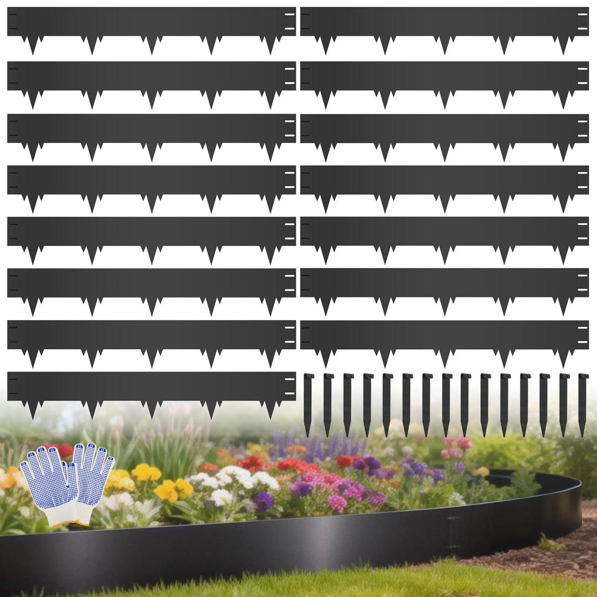 SJPULMO 15-pack metal landscape edging installed along a garden border