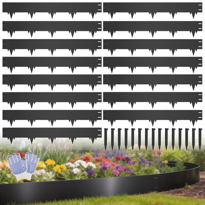 SJPULMO 15-pack metal landscape edging installed along a garden border