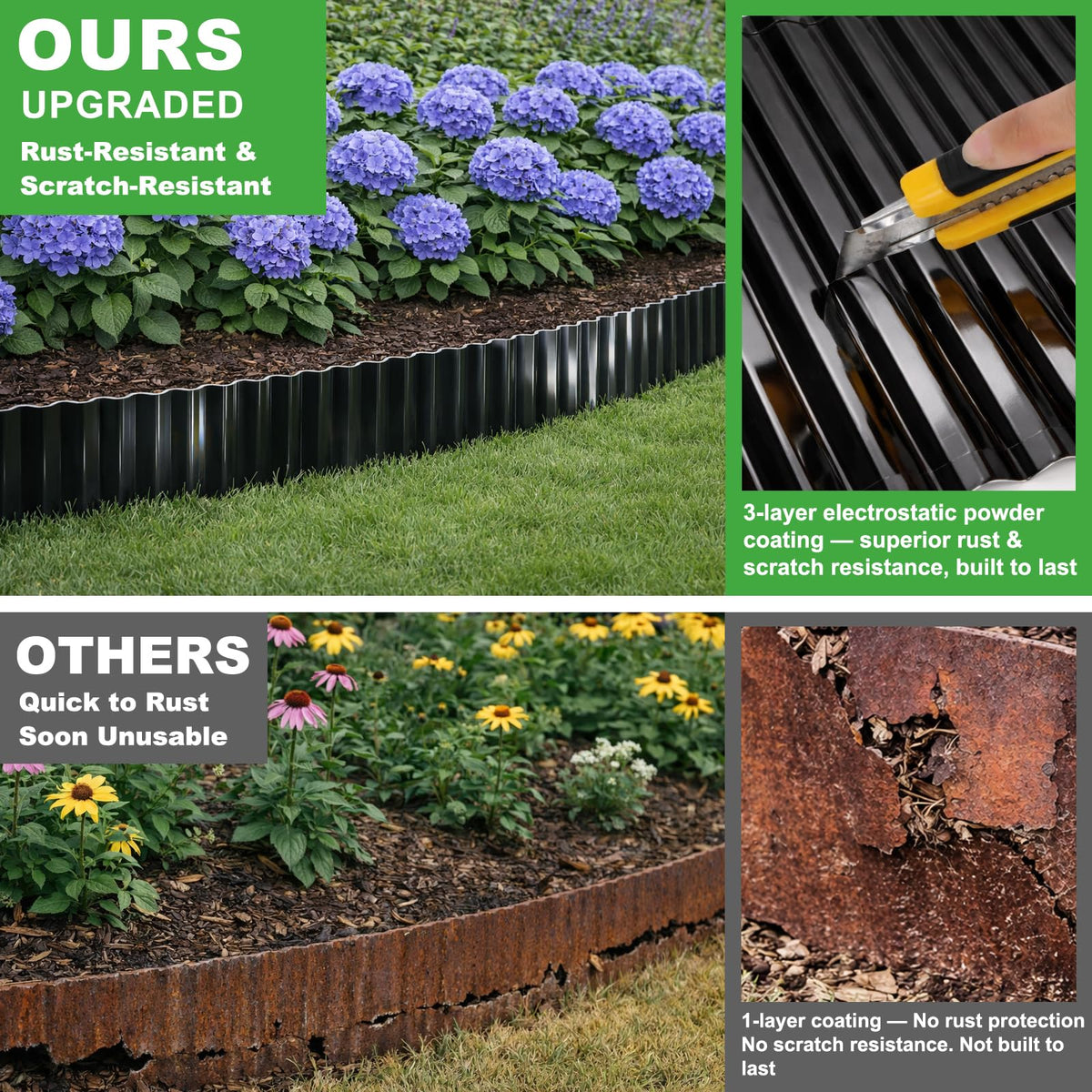 SJPULMO powder-coated steel edging provides safe, smooth hemmed edges.