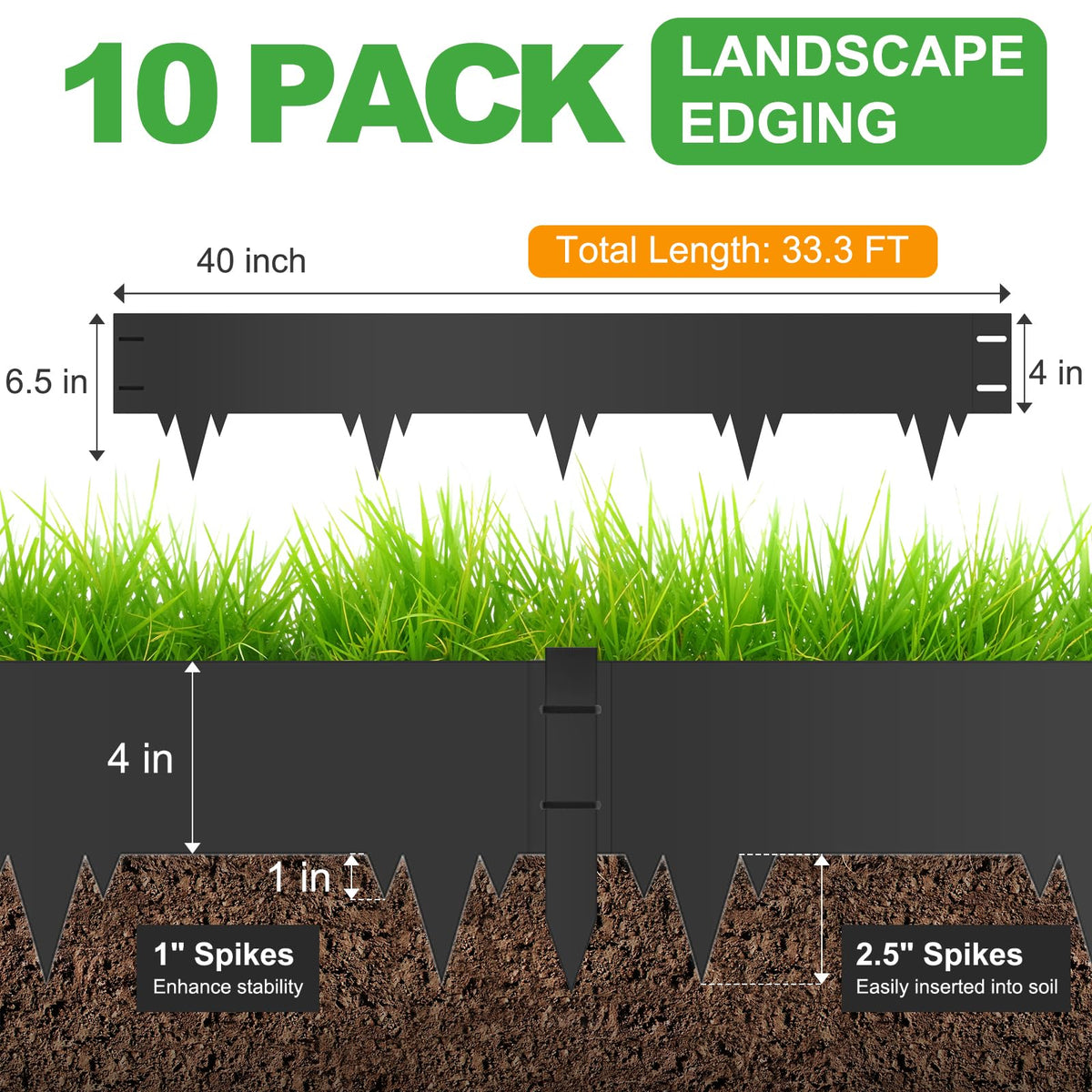 SJPULMO galvanized steel border with stakes for quick garden edging.
