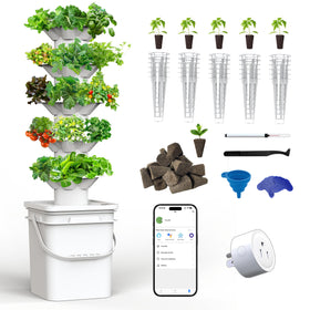 SJZXUV hydroponic tower with 30 pods enables compact indoor year-round growing.