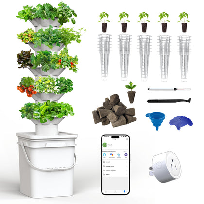 SJZXUV hydroponic tower with 30 pods enables compact indoor year-round growing.