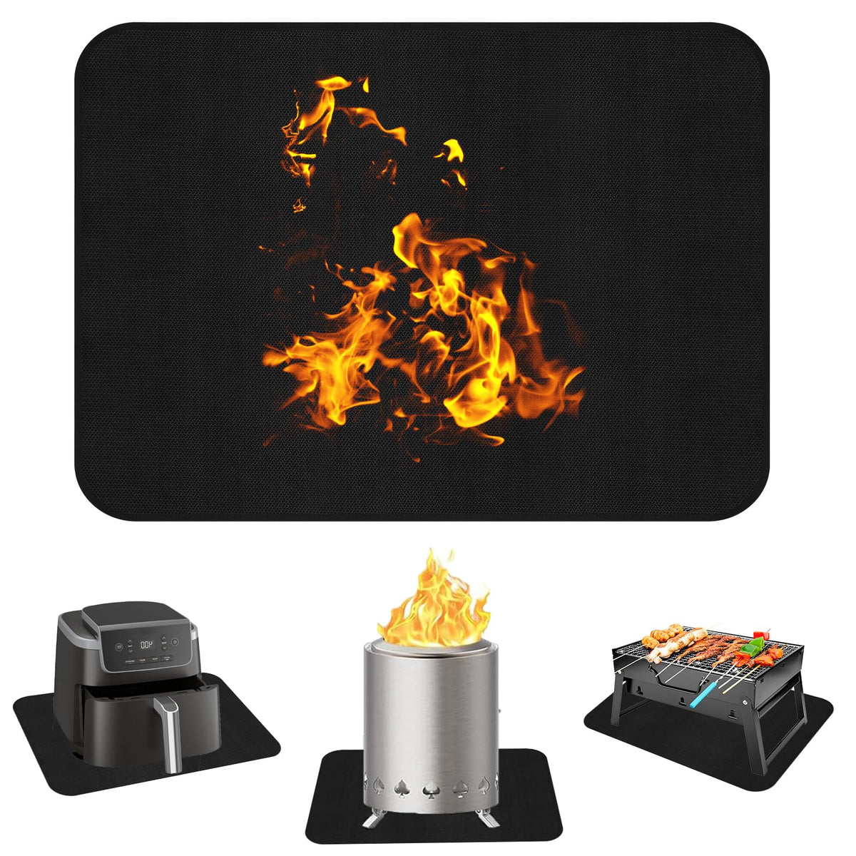 SKABLIX tabletop grill mat in outdoor setup protects surfaces from heat and spills.