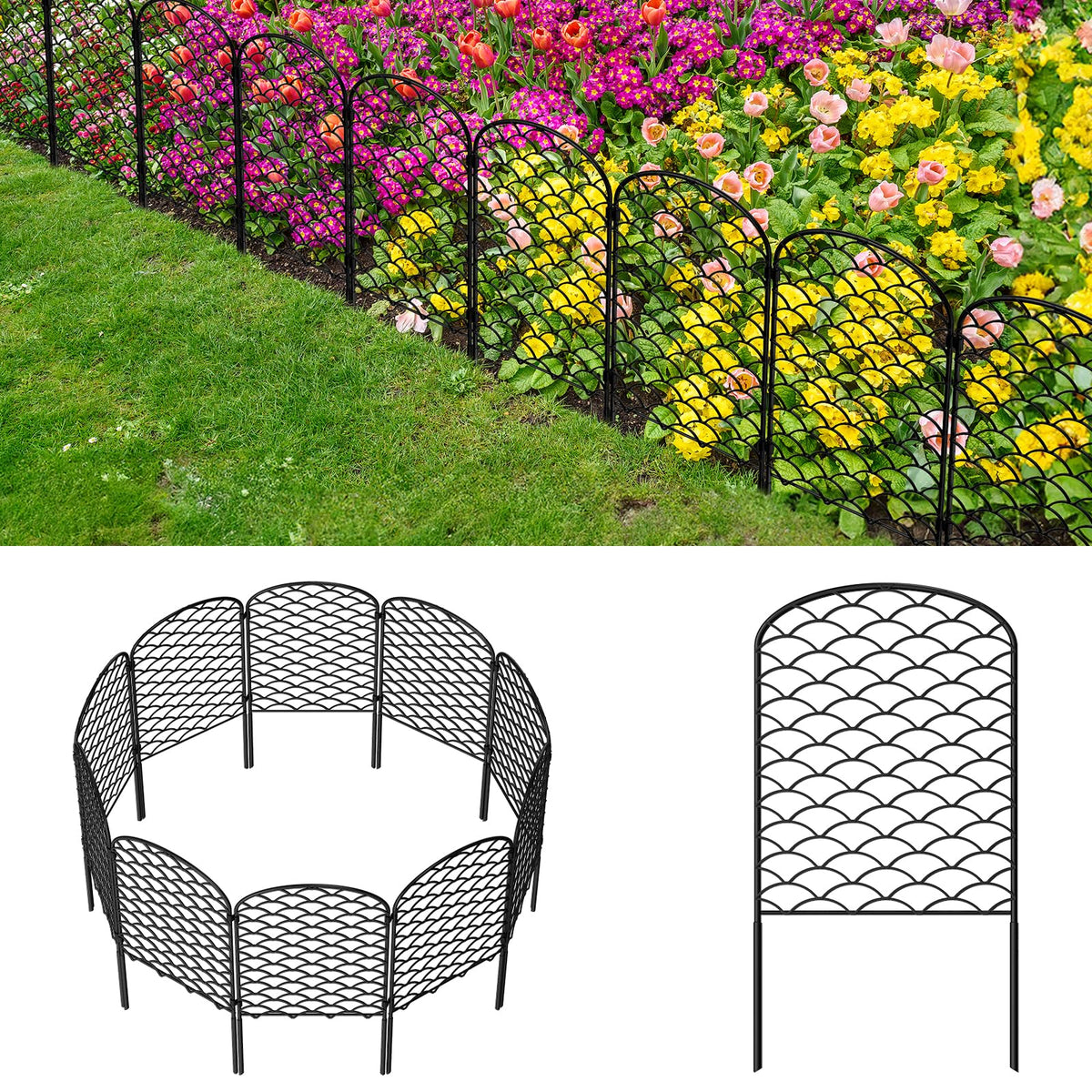 Skcoipsra decorative garden fence 10-pack shown in a yard provides a stylish boundary for garden spaces.