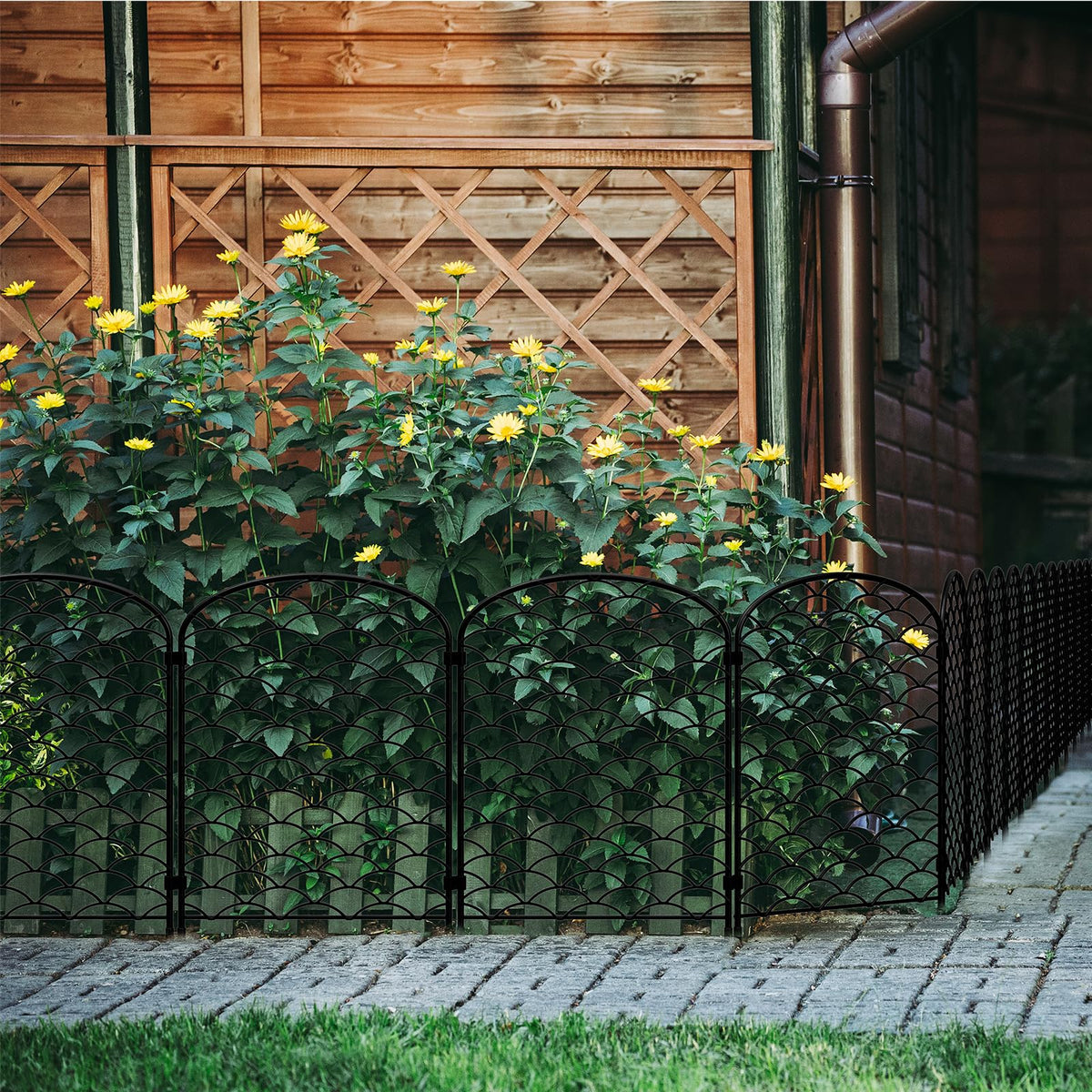 Skcoipsra decorative arched panel accents landscape while deterring small pests.