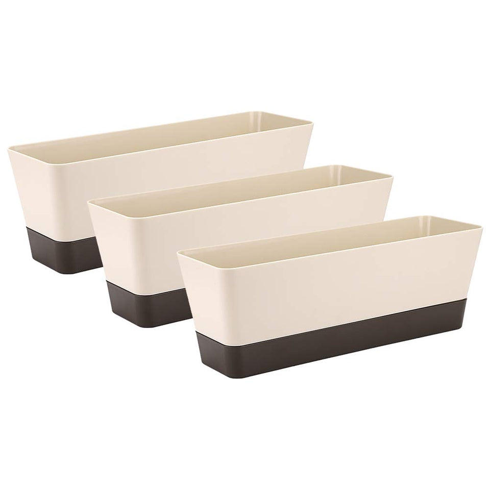 Skelang 3-pcs rectangular plant pot set with 12-inch top width for versatile indoor gardening.