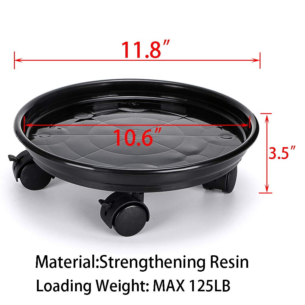 Skelang plant caddy featuring brake wheels for secure placement on decks.