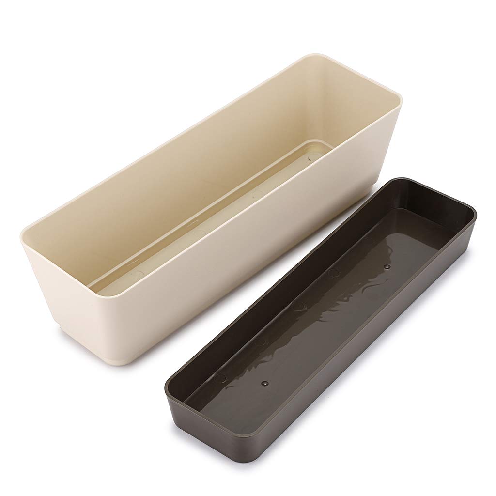 Skelang rectangular planter with drainage hole and removable saucer tray for mess-free watering.