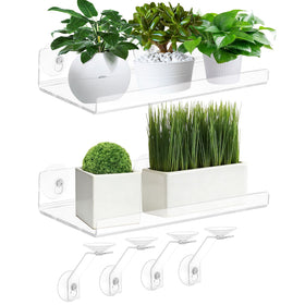 SkeWo 2-pack 12-inch acrylic window shelves with clear display and solid support.