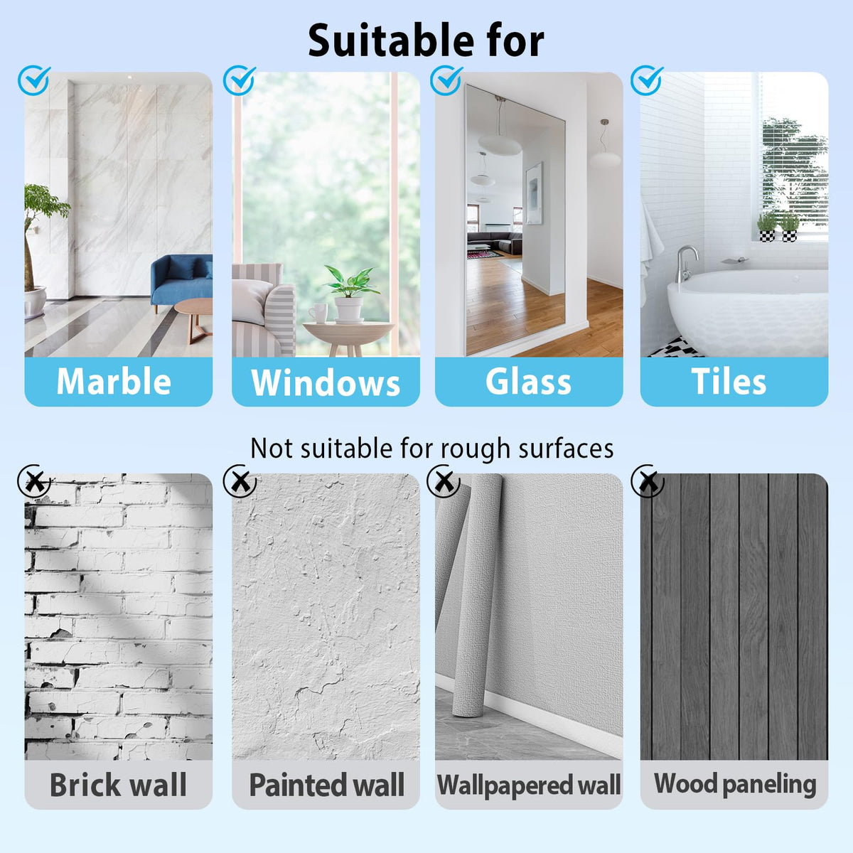 SkeWo easy no-drill install on glass or tile surfaces.