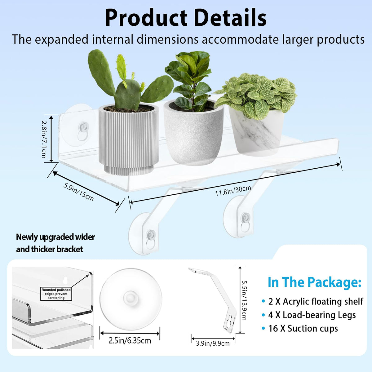 SkeWo suction cup-attachment kit secures shelves to glass with drill-free installation.
