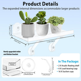 SkeWo suction cup-attachment kit secures shelves to glass with drill-free installation.