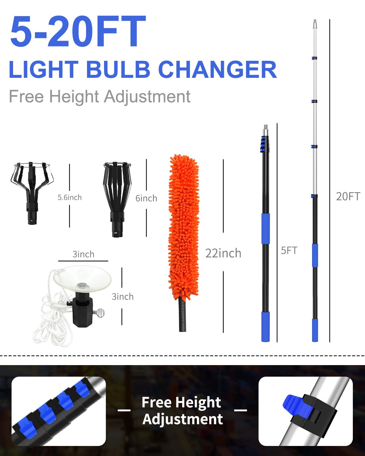 SKGPOLE eight-finger cage securely grips various bulbs without slipping.