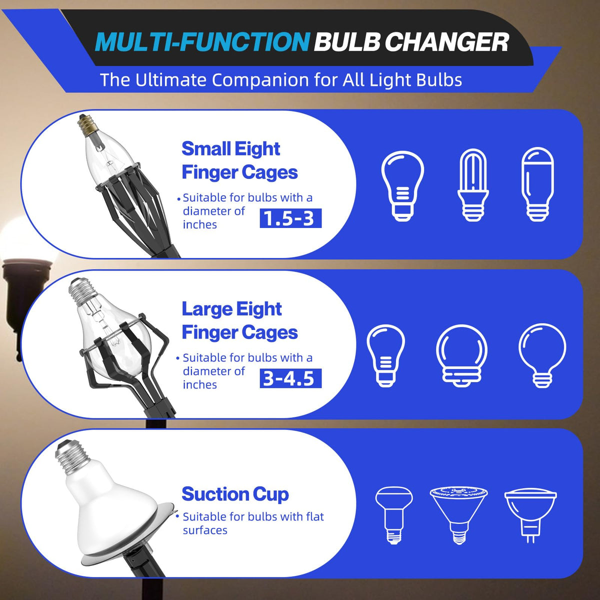 Two bulb extractors with rubber tips safely remove broken bulbs