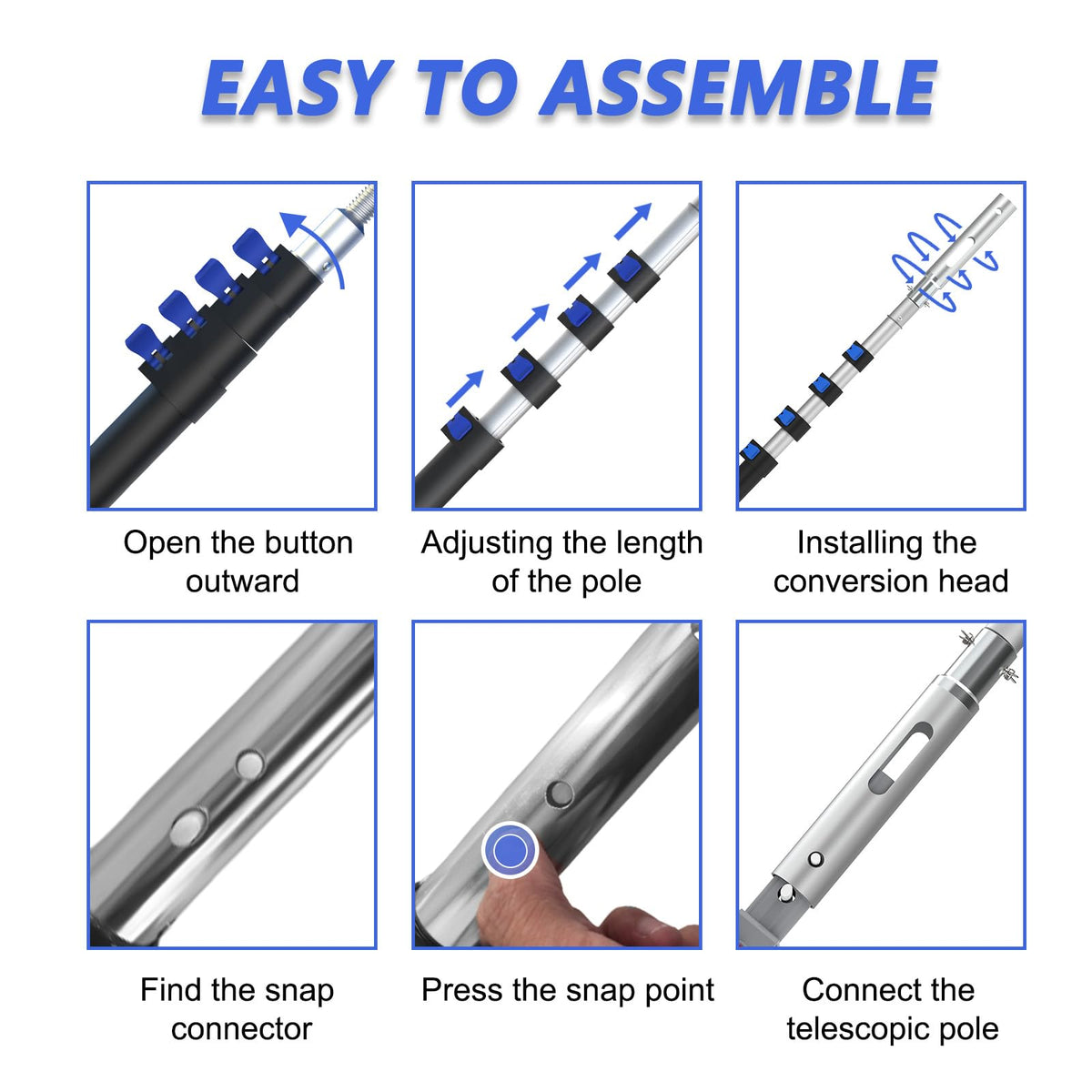 SKGPOLE universal 1-1/4-inch thread connects common pool tools.