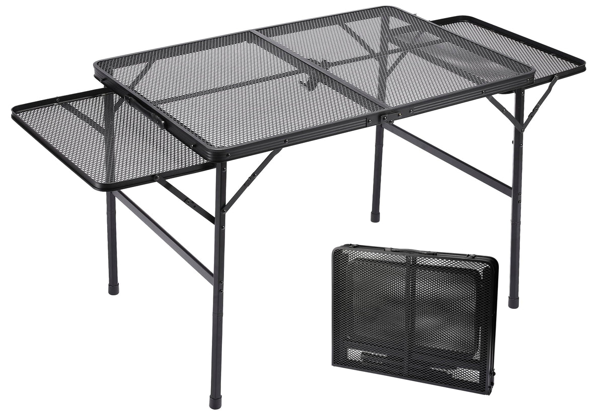 SKIKEN black metal mesh table surface ready for outdoor use and cleaning