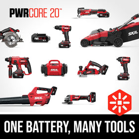 Skil PWR CORE 20 lightweight chainsaw in action for yard cleanup.