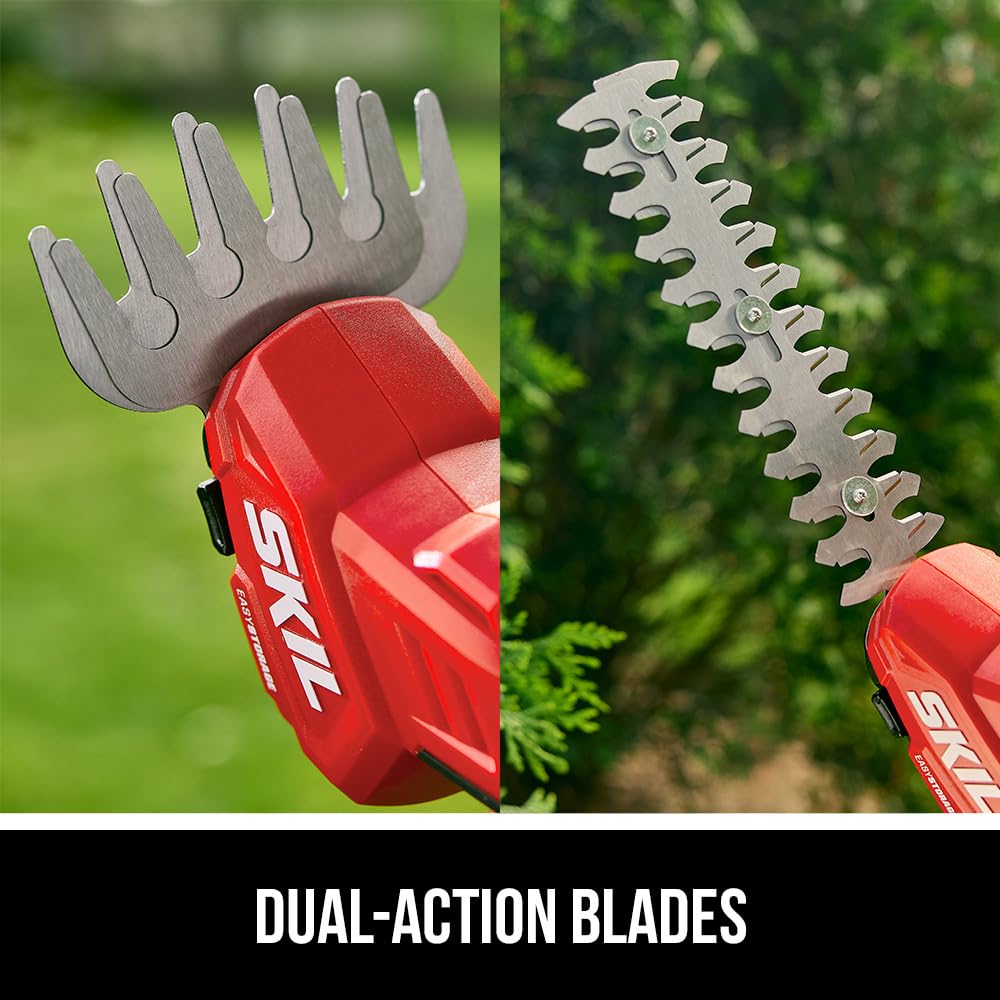 SKIL PWR CORE 20V 2.0Ah battery powering cordless garden trimming
