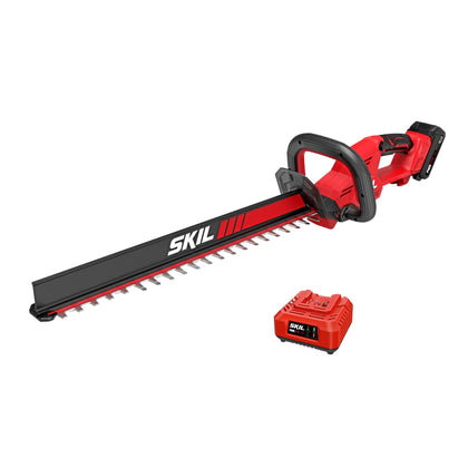 Skil PWR CORE 20V hedge trimmer in action delivering precise trims.