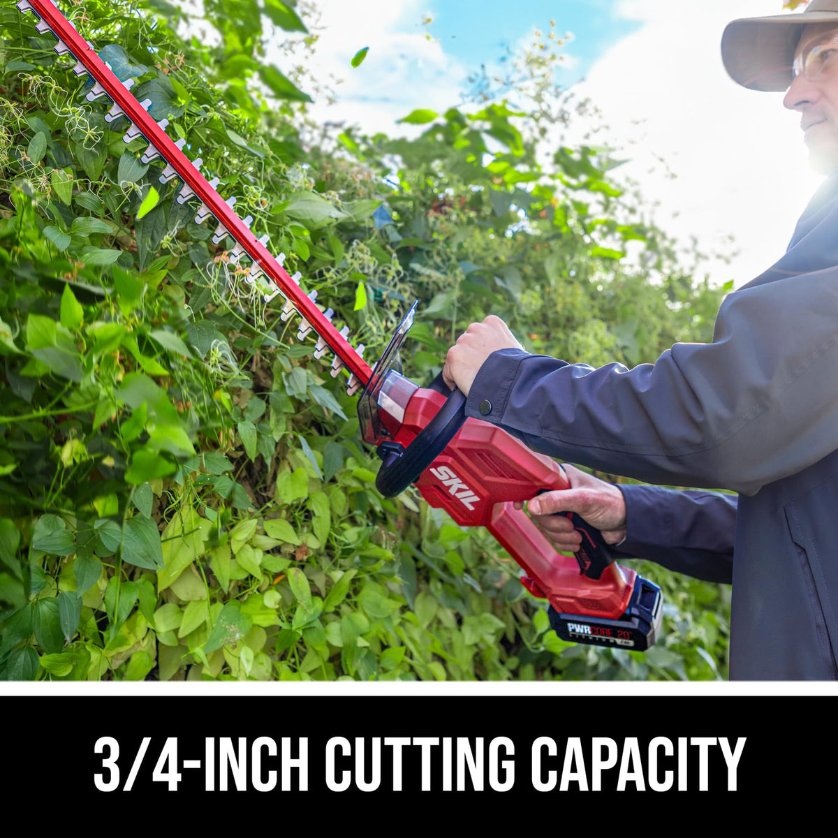 Skil PWR CORE 3/4-inch cutting capacity enables thick branch trimming.