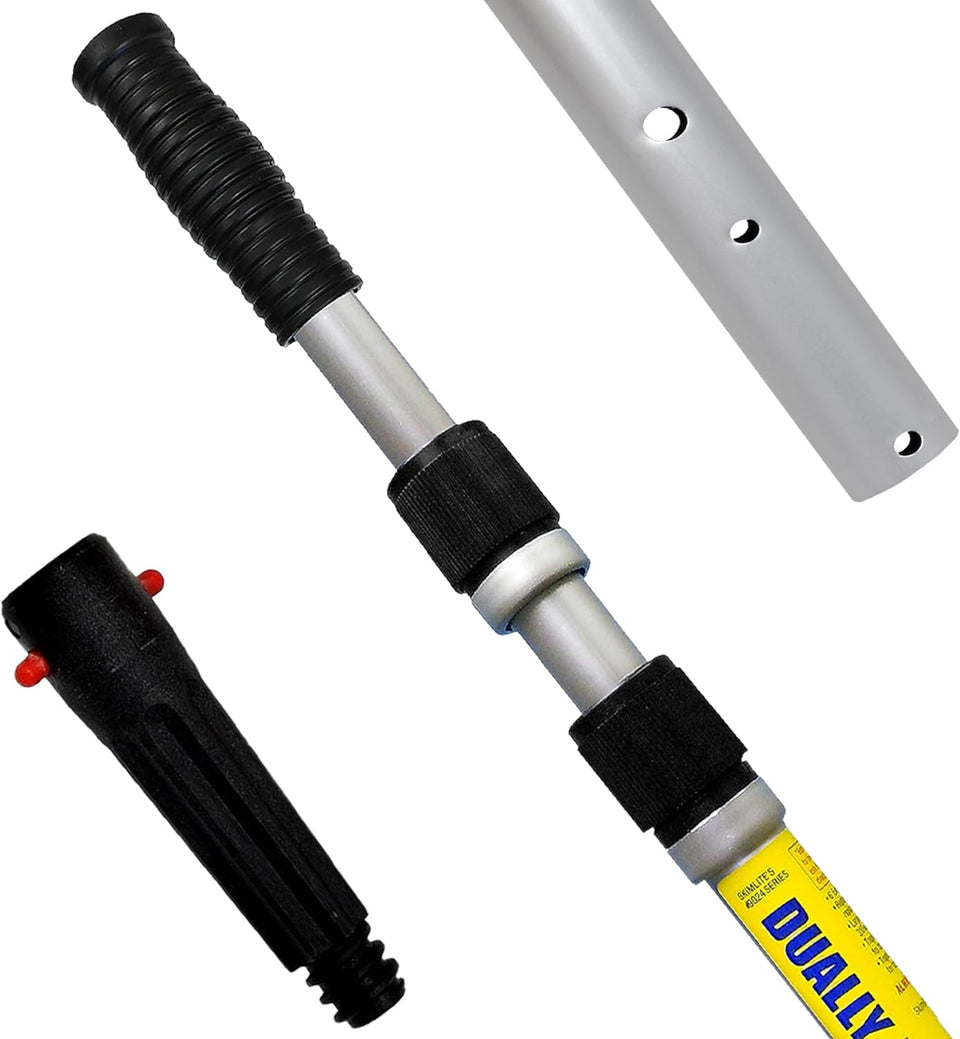Skimlite Dually Pool Pole extended to 8–24 ft for deep cleaning reach