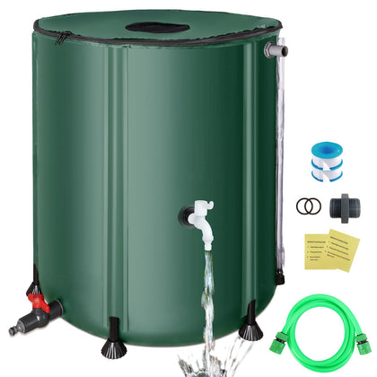 SKM collapsible rain barrel in outdoor use for sustainable garden watering