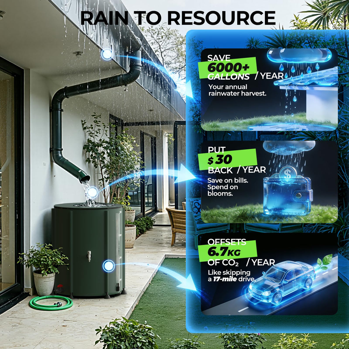SKM rain barrel built with triple-layer reinforced PVC for durability