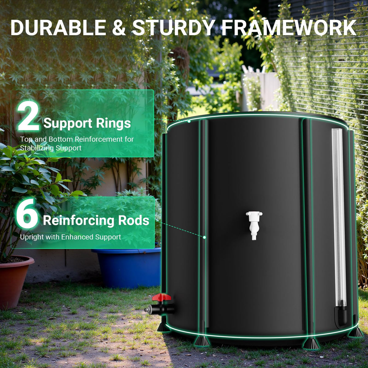 SKM collapsible rain barrel stored in trunk for camping trips