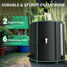 SKM collapsible rain barrel stored in trunk for camping trips