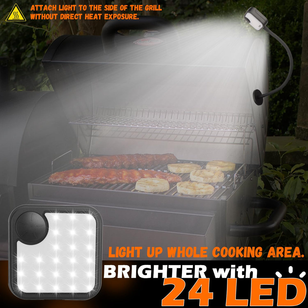 SKNOOY magnetic grill light on a surface providing quick, adjustable illumination for grilling.