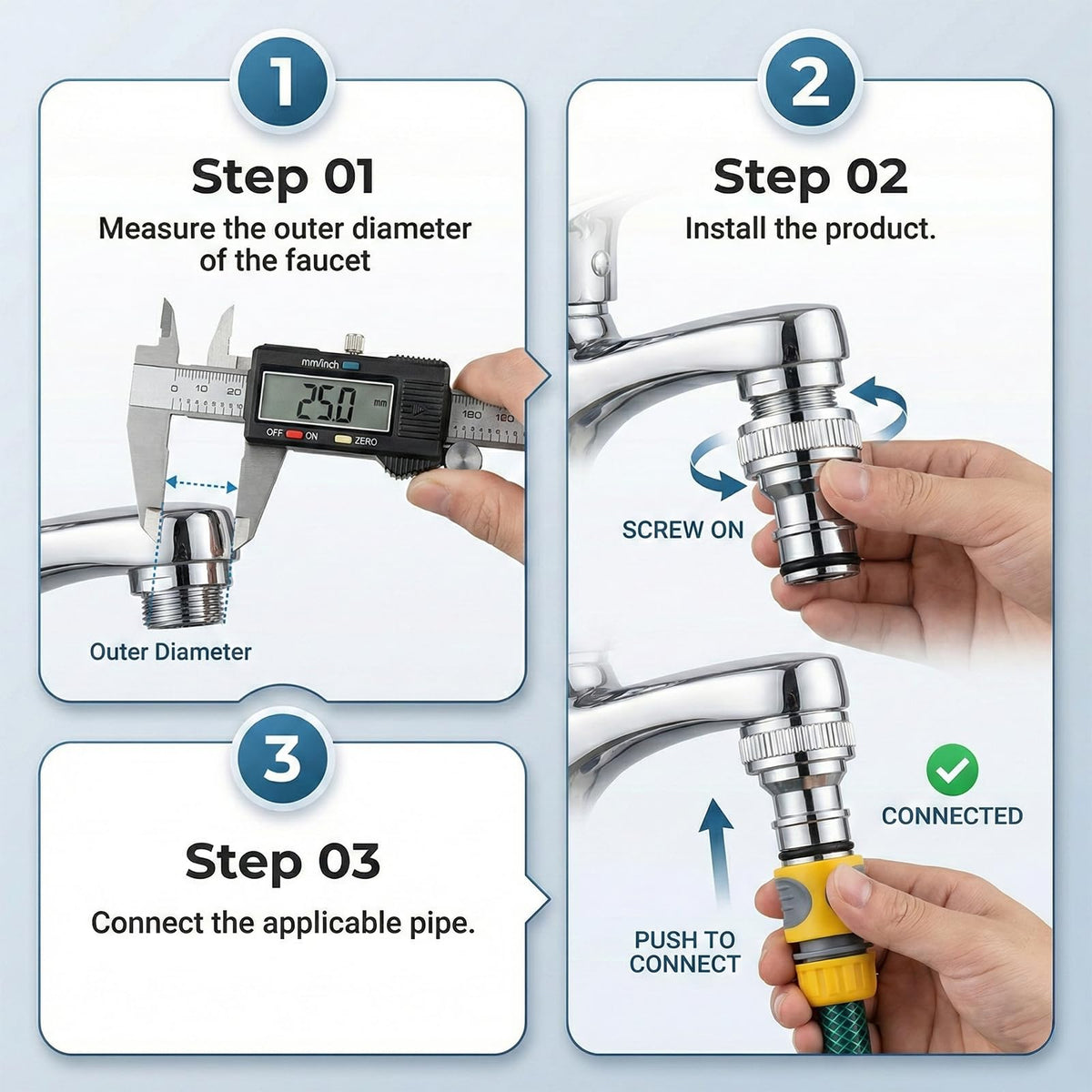 Skrfren easy installation graphic demonstrates tool-free connections.