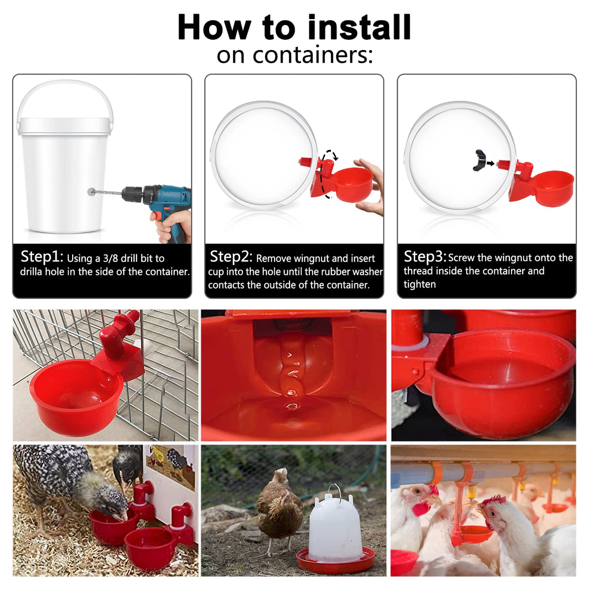 SKWIRRLE water cup works for chicken, duck, quail and more.