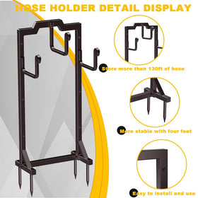 Skycarper metal hose organizer provides durable, weather-ready storage.