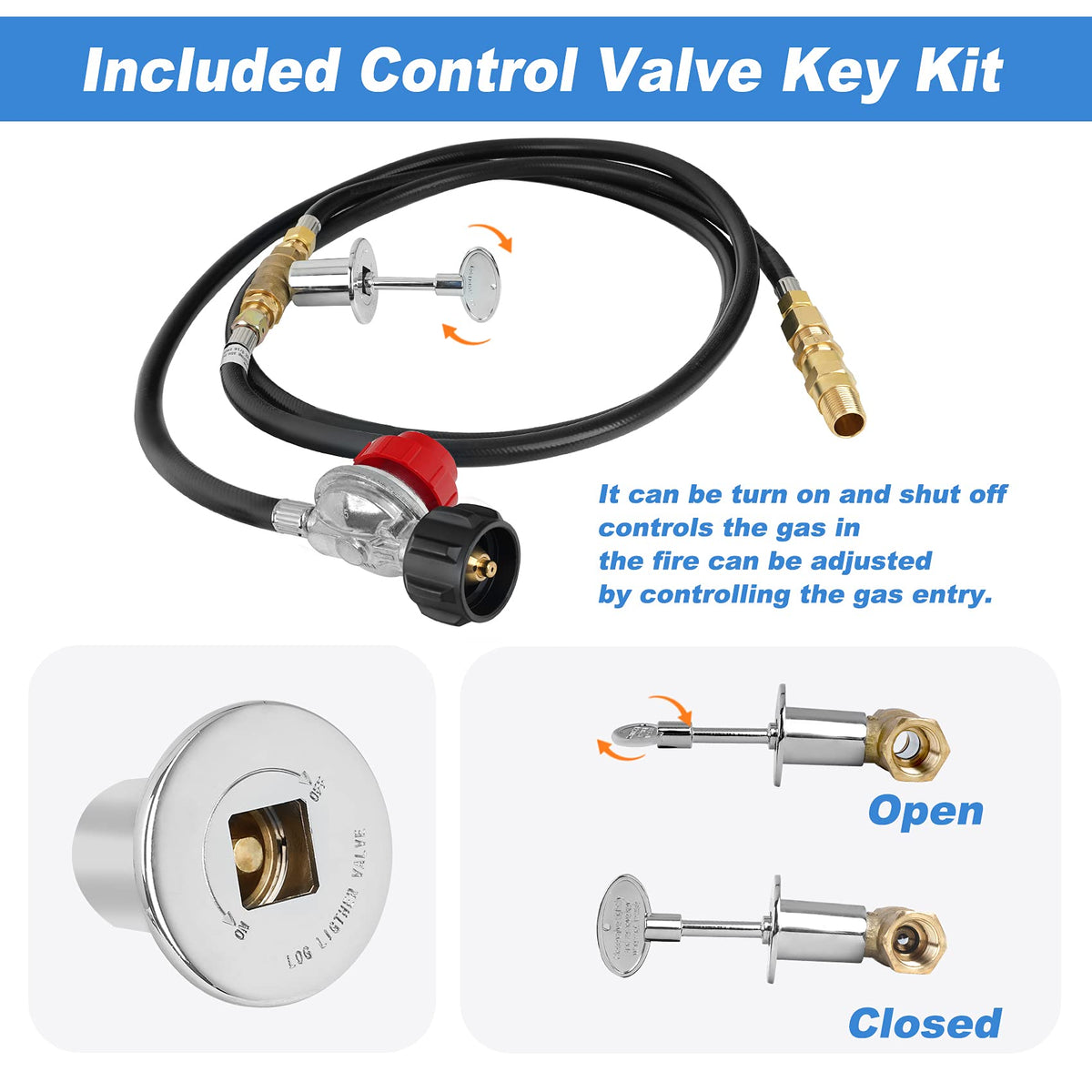 Skyflame 0-30 psi adjustable regulator for customizable flame intensity.