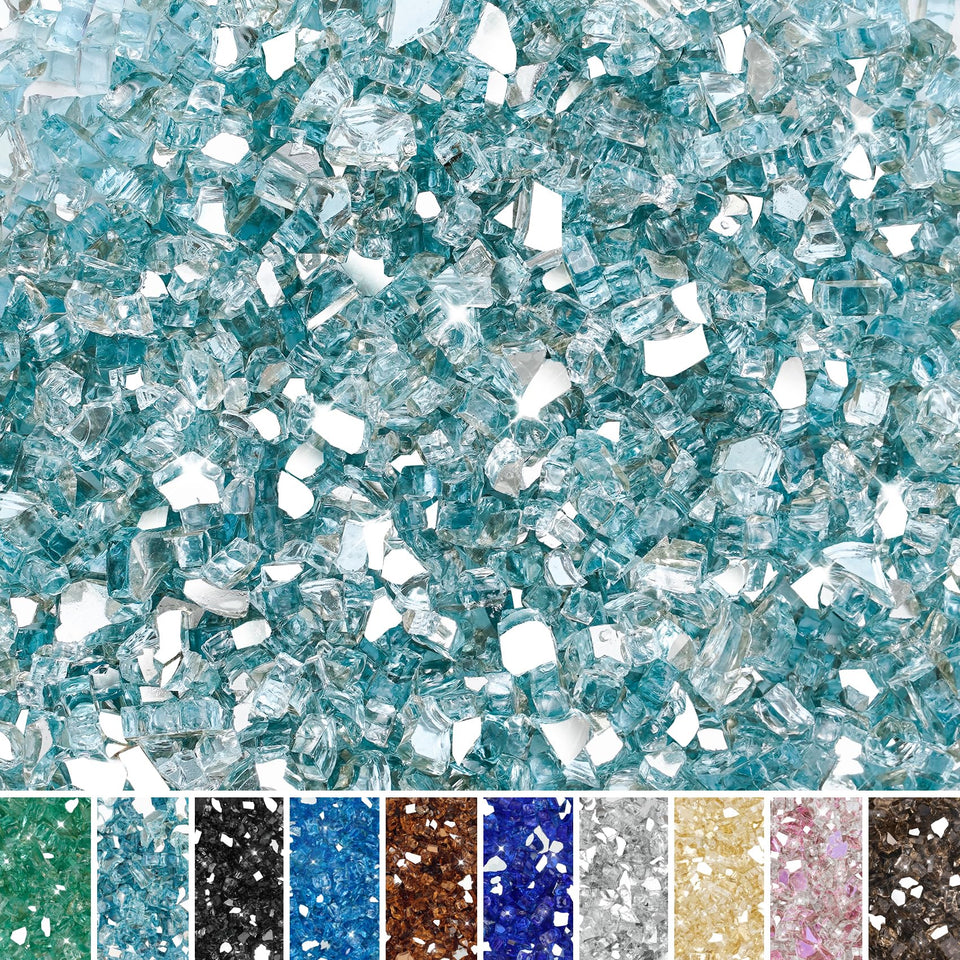 Skyflame 10lb aqua blue reflective fire glass for fire pits