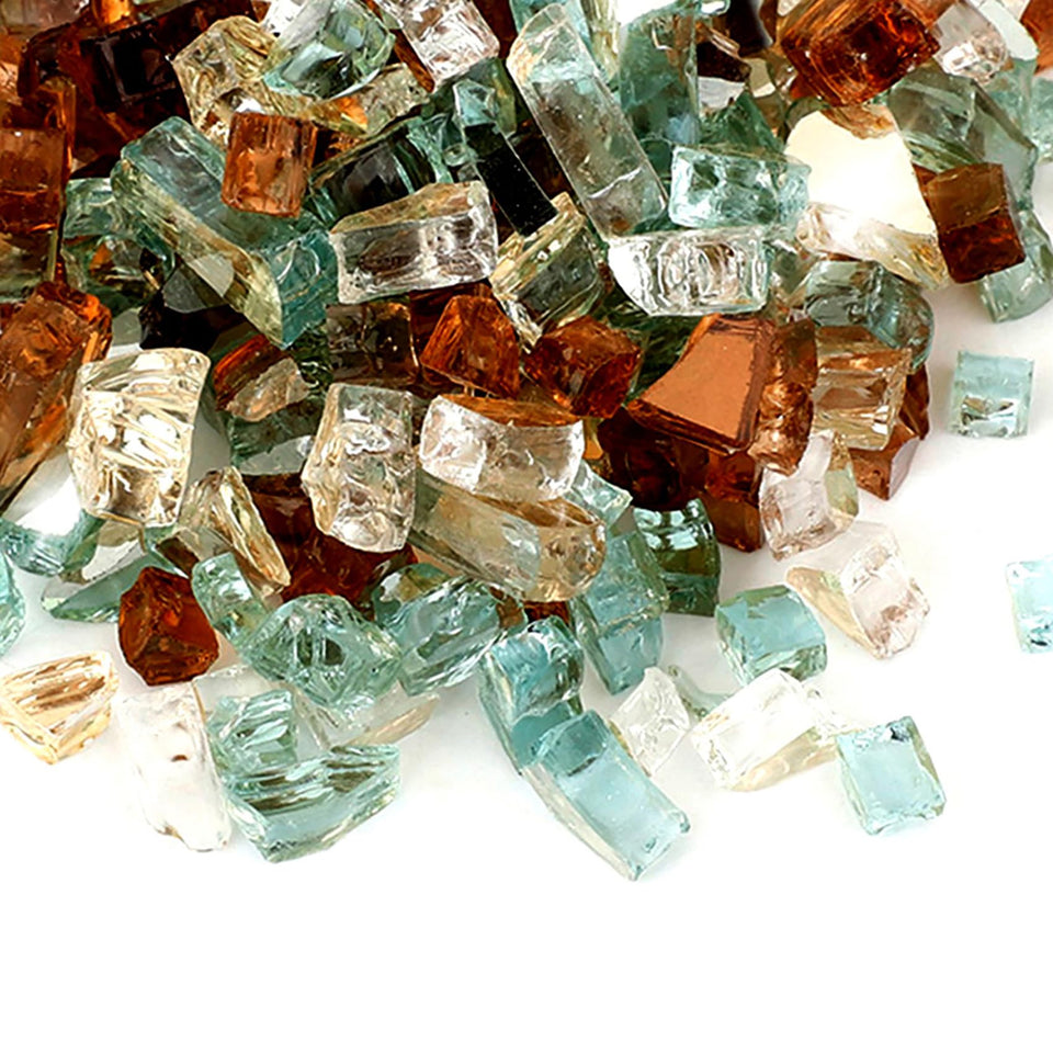 Skyflame 10lb fire glass gold close-up for vibrant flame reflection and upscale look